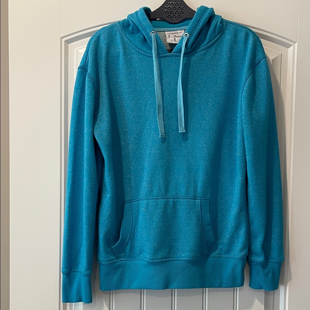 J. America‎ Women's Teal Sparkle Hoodie Sweatshirt Large